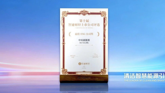 中环新能源（01735.HK）荣获“最佳ESG公司奖”